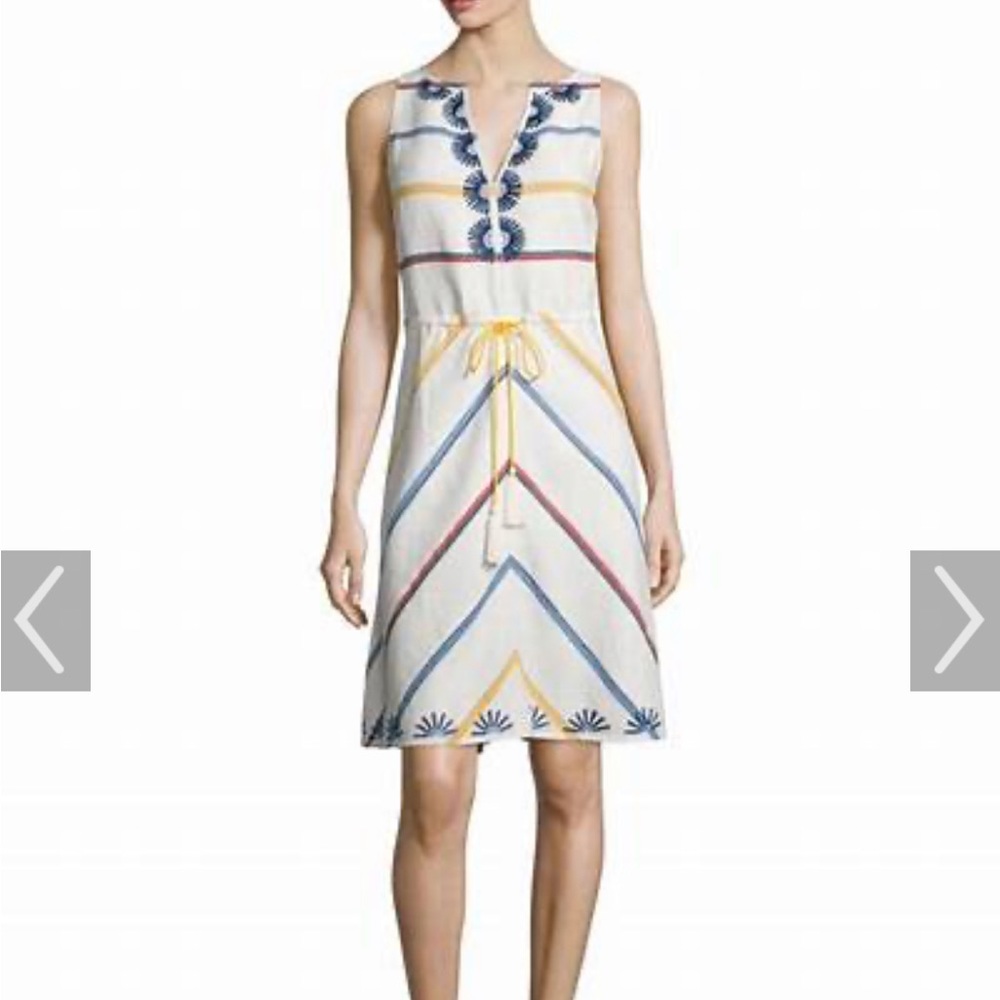 Tory Burch White Midi Dress with Blue, Yellow and Red Accents